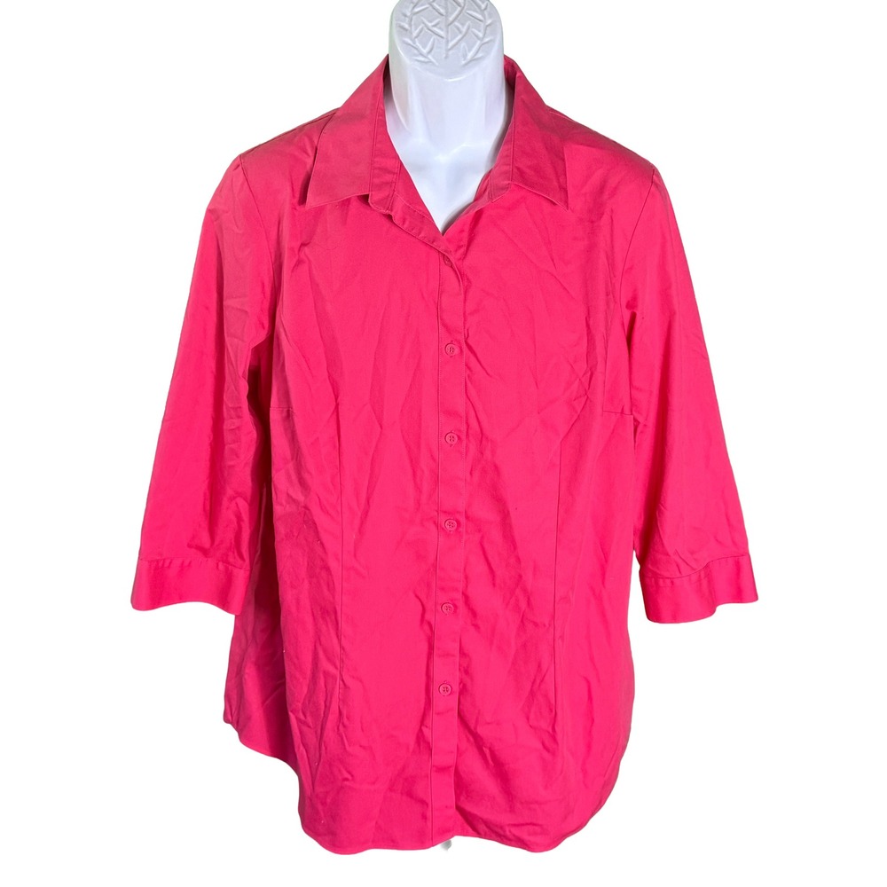 Coldwater Creek Button Up Shirt Womens 1X Pink No Iron 3/4 Sleeve Blouse